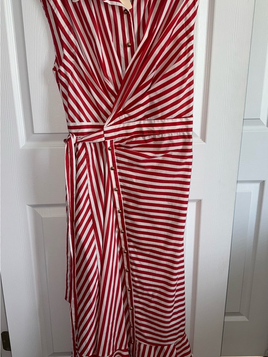 entro Dresses & Skirts - Striped Red and White Sleeveless Wrap Dress
